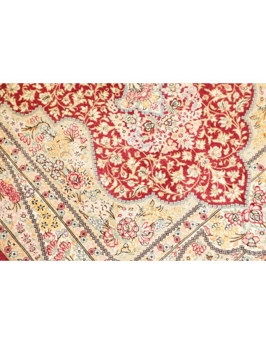 Rug Ghom Silk Persia 74x118 Burgundy Red Cream