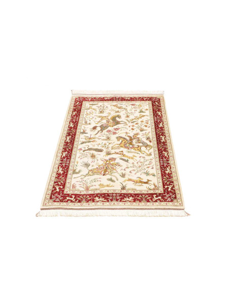 Ghom Silk Persia Floral Ivory Red Polychrome 74x114 Cm