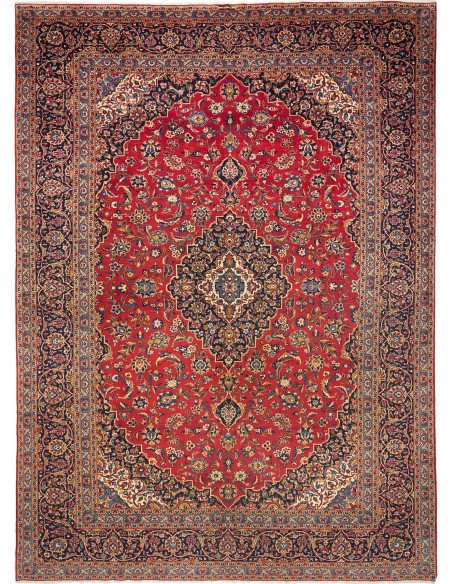 Tappeto Ardakan persiano fatto a mano in lana. Design classico con medaglione centrale, colori rosso, blu e crema. Eleganza e tr