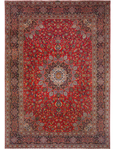 Tappeto Ardakan persiano con medaglione centrale e campo rosso. Design floreale, lana cardata a mano. Eleganza e tradizione per 