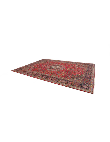 Tappeto Ardakan persiano con medaglione centrale e campo rosso. Design floreale, lana cardata a mano. Eleganza e tradizione per 