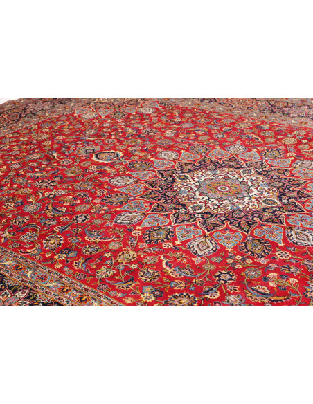 Tappeto Ardakan persiano con medaglione centrale e campo rosso. Design floreale, lana cardata a mano. Eleganza e tradizione per 