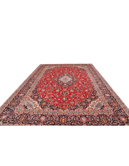 Tappeto Ardakan persiano rosso e blu, in lana cardata a mano. Medaglione centrale floreale, alta densità nodi. Acquista un class