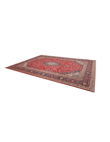 Classic Ardakan Persian wool rug, central medallion and floral motifs in red and blue. Buy an authentic handmade Ardakan.