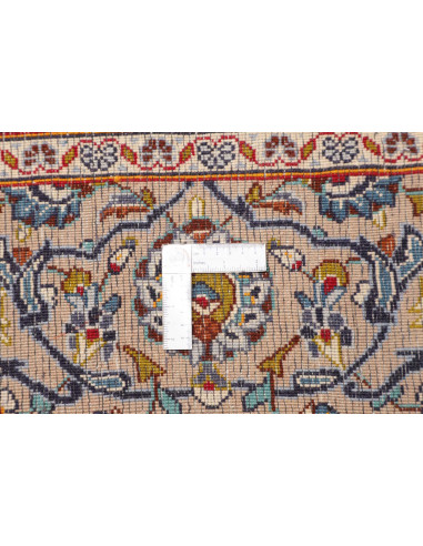 Beautiful Persian Kashan wool rug featuring a central medallion and rich floral motifs on a light blue field. Classic elegance f
