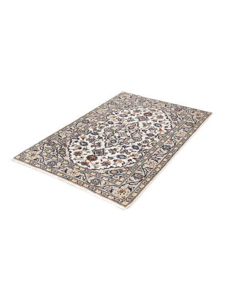 Hand Made Rug Kashan Persia 100x150 Cream Blue