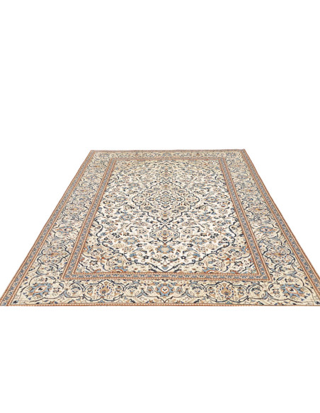 Hand Made Rug Kashan Persia 200x304 Cream Blue