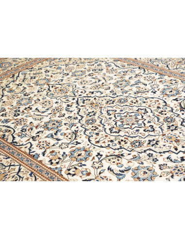 Hand Made Rug Kashan Persia 200x304 Cream Blue