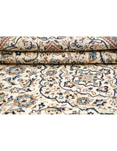Hand Made Rug Kashan Persia 200x304 Cream Blue