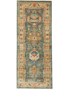 Rug Tribal Pakistan 80x198 Petrol Blue Ochre