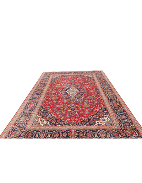 Original Persian Ardakan rug, red field, blue medallion. Hand-carded wool, hand-knotted. Classic floral elegance.