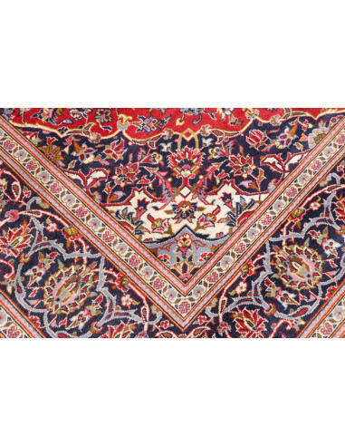 Original Persian Ardakan rug, red field, blue medallion. Hand-carded wool, hand-knotted. Classic floral elegance.