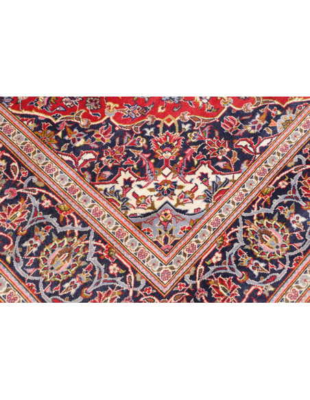 Original Persian Ardakan rug, red field, blue medallion. Hand-carded wool, hand-knotted. Classic floral elegance.