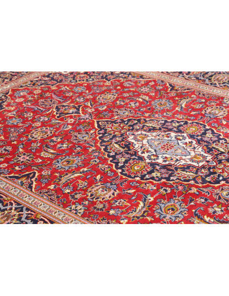 Original Persian Ardakan rug, red field, blue medallion. Hand-carded wool, hand-knotted. Classic floral elegance.