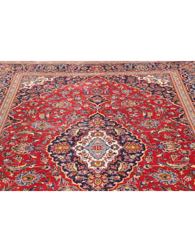 Original Persian Ardakan rug, red field, blue medallion. Hand-carded wool, hand-knotted. Classic floral elegance.