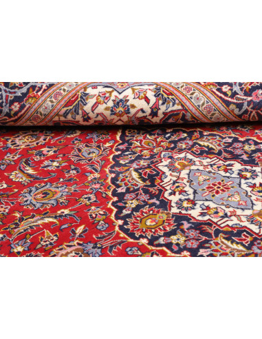 Original Persian Ardakan rug, red field, blue medallion. Hand-carded wool, hand-knotted. Classic floral elegance.