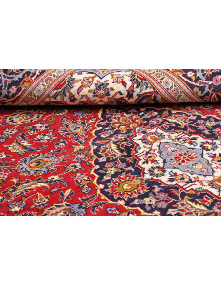 Original Persian Ardakan rug, red field, blue medallion. Hand-carded wool, hand-knotted. Classic floral elegance.