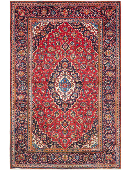 Authentic Ardakan Persian rug, hand-carded wool. Classic medallion design in red and blue. Timeless handcrafted beauty.