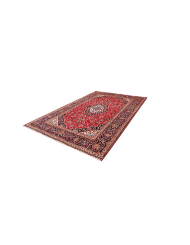 Authentic Ardakan Persian rug, hand-carded wool. Classic medallion design in red and blue. Timeless handcrafted beauty.