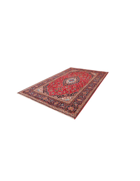 Authentic Ardakan Persian rug, hand-carded wool. Classic medallion design in red and blue. Timeless handcrafted beauty.