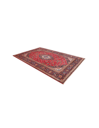 Authentic Ardakan Persian rug, hand-carded wool. Classic medallion design in red and blue. Timeless handcrafted beauty.