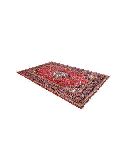 Authentic Ardakan Persian rug, hand-carded wool. Classic medallion design in red and blue. Timeless handcrafted beauty.