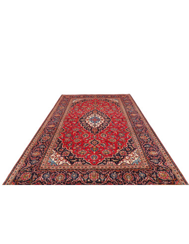 Authentic Ardakan Persian rug, hand-carded wool. Classic medallion design in red and blue. Timeless handcrafted beauty.