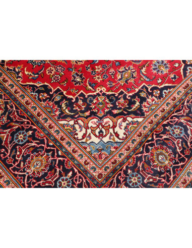 Authentic Ardakan Persian rug, hand-carded wool. Classic medallion design in red and blue. Timeless handcrafted beauty.