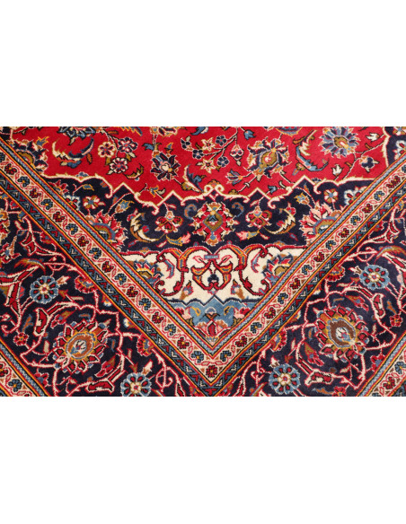 Authentic Ardakan Persian rug, hand-carded wool. Classic medallion design in red and blue. Timeless handcrafted beauty.