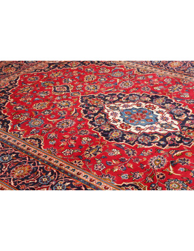 Authentic Ardakan Persian rug, hand-carded wool. Classic medallion design in red and blue. Timeless handcrafted beauty.