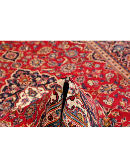 Authentic Ardakan Persian rug, hand-carded wool. Classic medallion design in red and blue. Timeless handcrafted beauty.