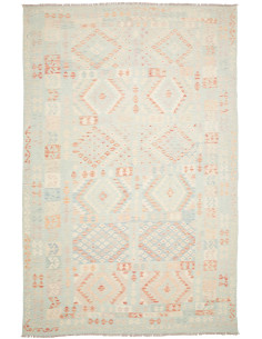 Rug Killim 242x367 Light Aqua And Pale Coral