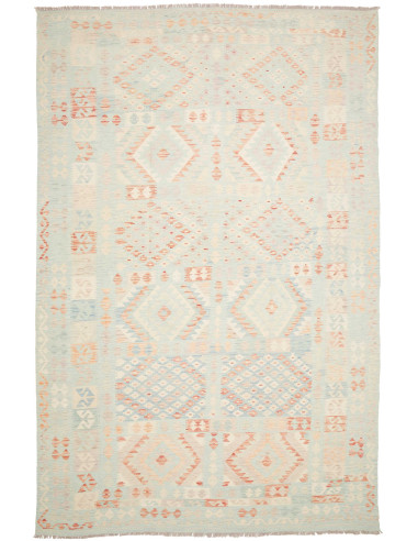 Rug Killim 242x367 Light Aqua And Pale Coral