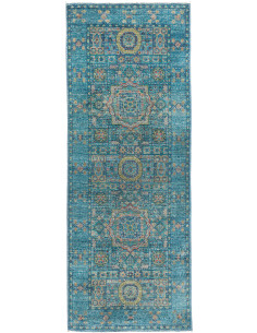 Rug Mamlouk Pakistan 77x205 Teal Blue Beige Gol