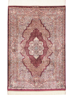 Rug Ghom Silk Persia 100x143 Burgundy Cream Blu
