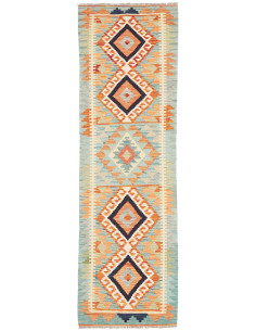 Rug Kilim Afghanistan 60x192 Aqua Blue Orange C