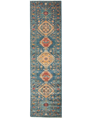 Rug Tribal Pakistan 80x298 Petrol Blue Orange Y