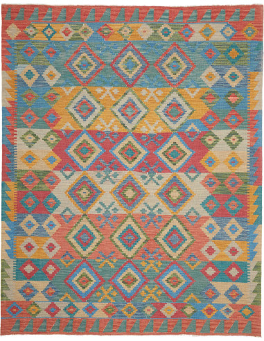 Rug Kilim Afghanistan 189x238 Teal Coral Yellow