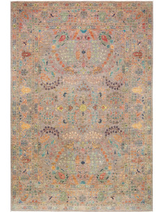 Scopri il tappeto Shahi Fine dal Pakistan: lana cardata a mano, disegno floreale a tutto campo con uccelli e paisley. Colori pas