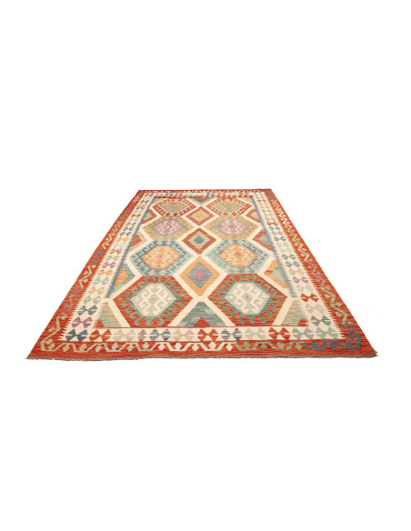 Rug Kilim Afghanistan maroon orange 199x294