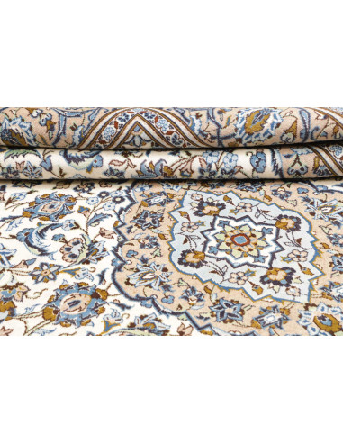 Tappeto Kashan Persia 200x304 Crema Azzurro
