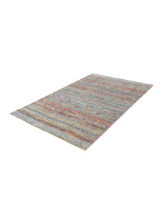 Tappeto Royal Gabbeh dal Pakistan. Stile moderno a righe con motivi geometrici. Lana cardata a mano. Colori azzurro, beige, ross 2