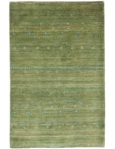 Tappeto Royal Gabbeh pakistano, in lana verde con motivi tribali e abrash. Ideale per ambienti moderni e classici. Scopri la col