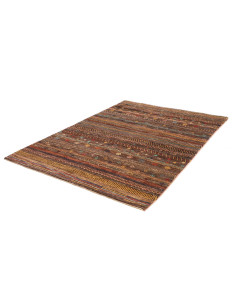 Tappeto Royal Gabbeh Pakistan in lana cardata a mano. Design a righe marrone e multicolore con motivi geometrici. Ideale per amb 2