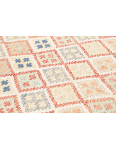 Rug Killim 150x202 Cream With Coral Light Blue