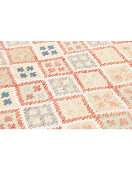 Rug Killim 150x202 Cream With Coral Light Blue