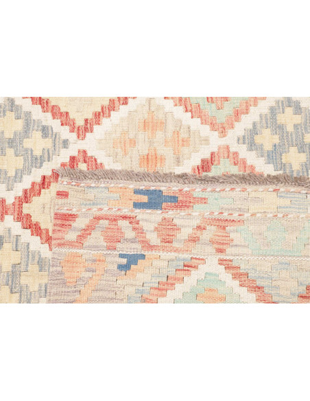 Rug Killim 150x202 Cream With Coral Light Blue