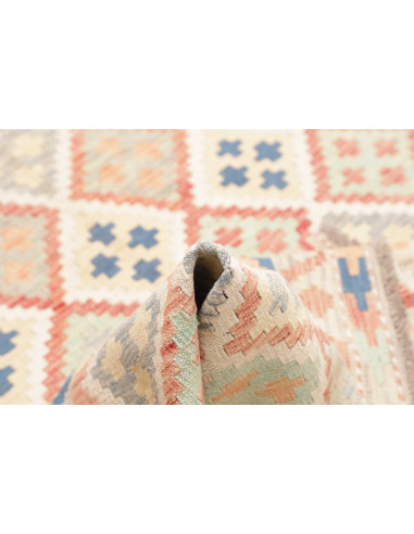 Rug Killim 150x202 Cream With Coral Light Blue