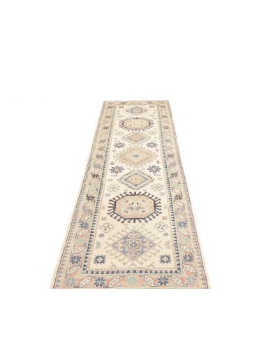 Tappeto Kazak Co Afgahnistan 82x296 Crema Blu