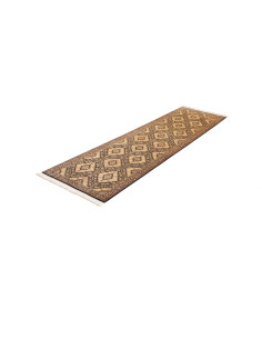 Passatoia Ghom seta persiana, annodata a mano. Design elegante crema e marrone, lusso e artigianato. Ideale per corridoi e ingre 2